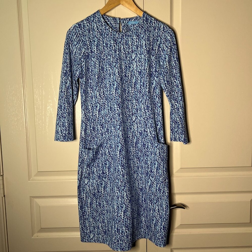 J McLaughlin Blue White 3/4 Sleeve Dress
